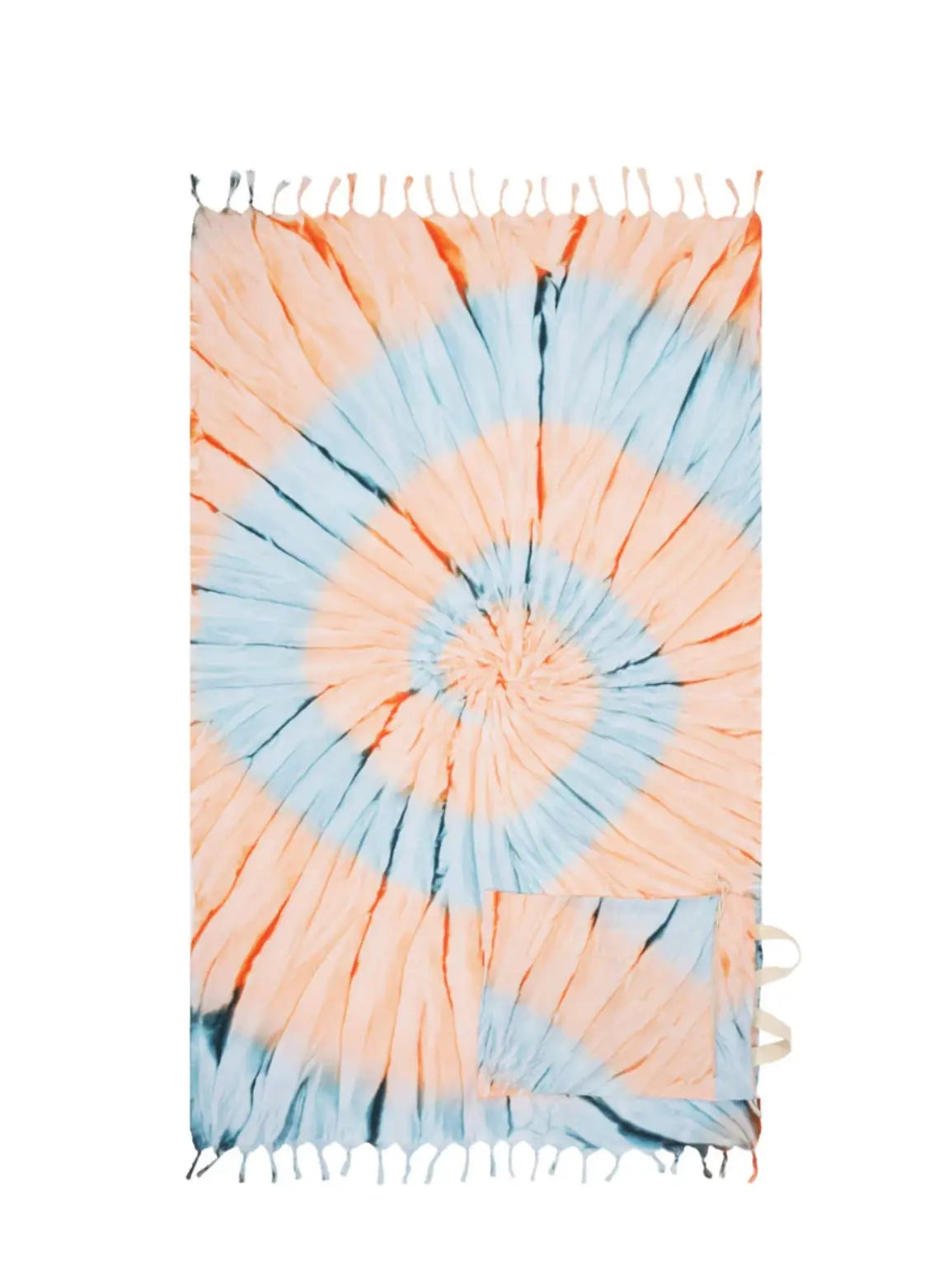 orange blue tie dye convertible beach towel back pack with tassels - beach bag 