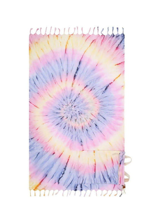 purple yellow pink tie dye beach towel with backpack - -beach bag - tassels - sand free 