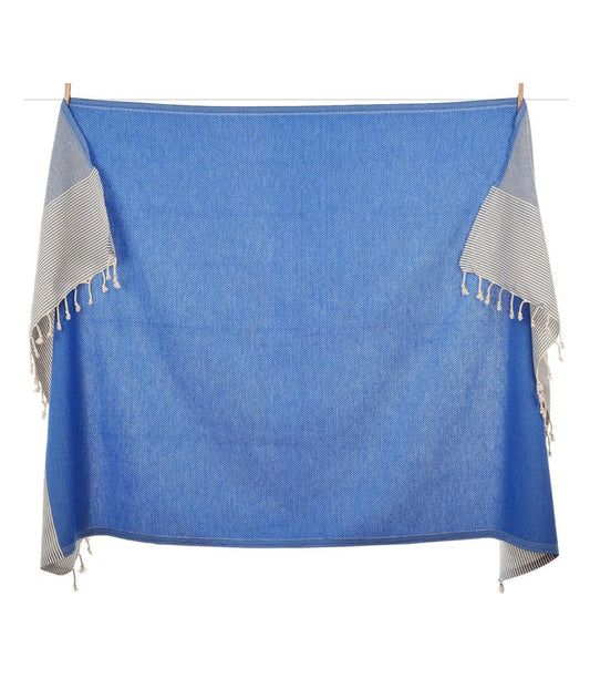 blue stripe turkish towel reversible, oversized fast dry beach towel 