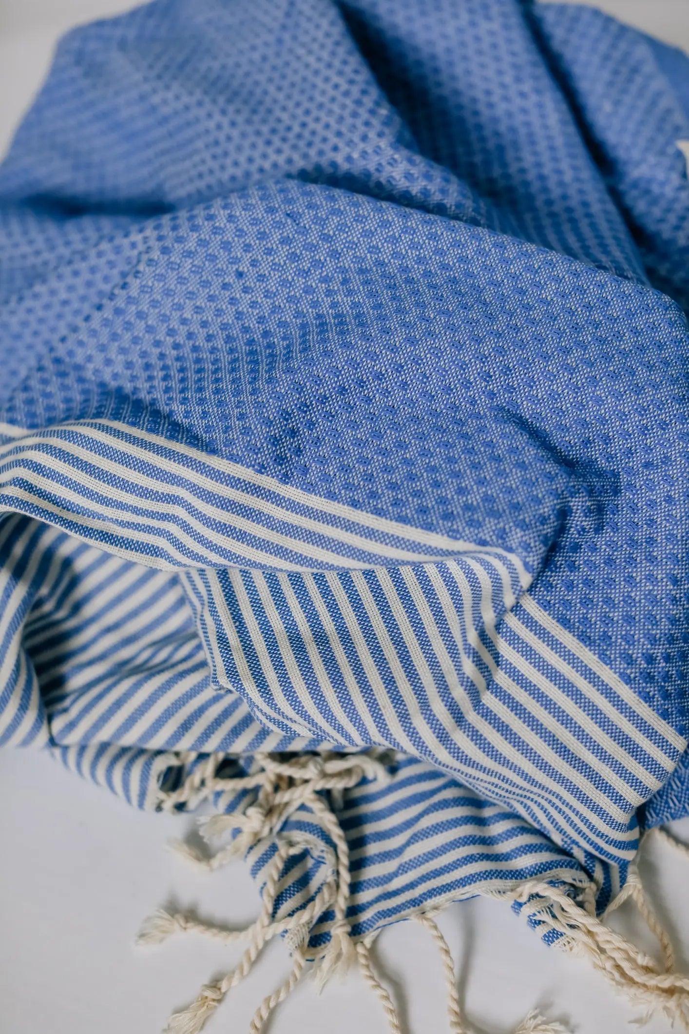 blue stripe turkish towel reversible, oversized fast dry beach towel , tassels 