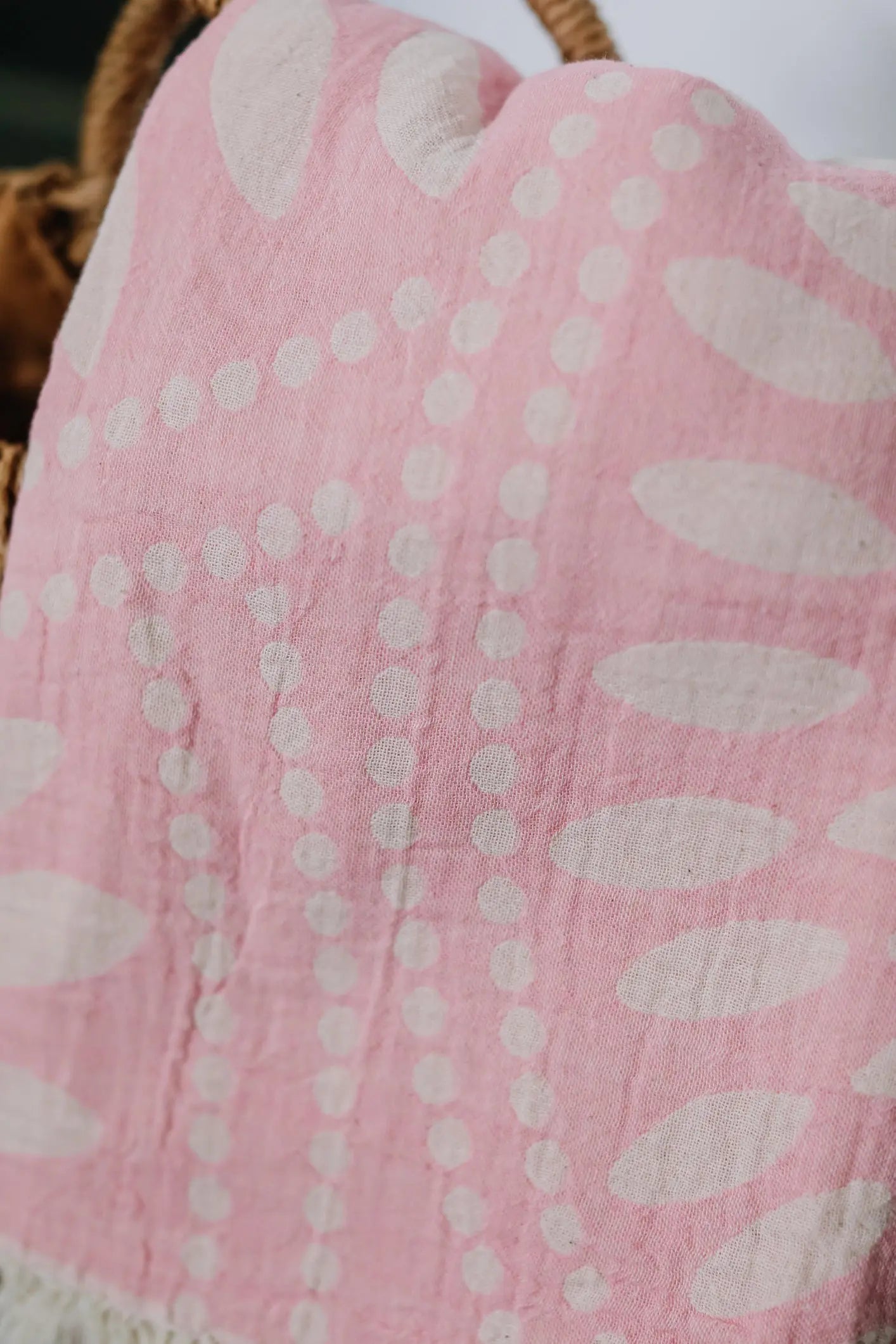 close up pink beach turkish towel flower pattern 
