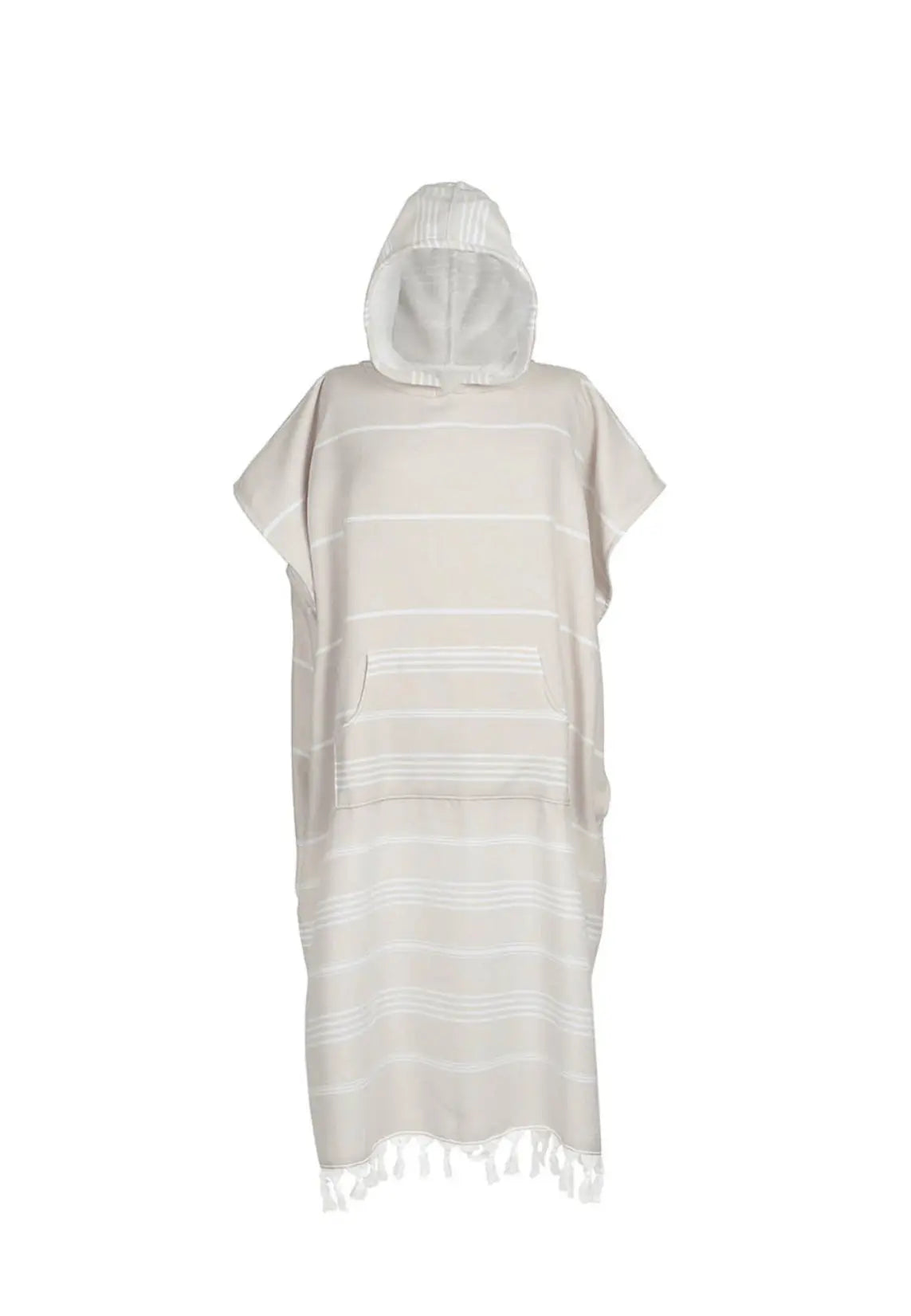 surf poncho changing towel hooded beach coverup. light tan  sand color- terry lined turkish towel 