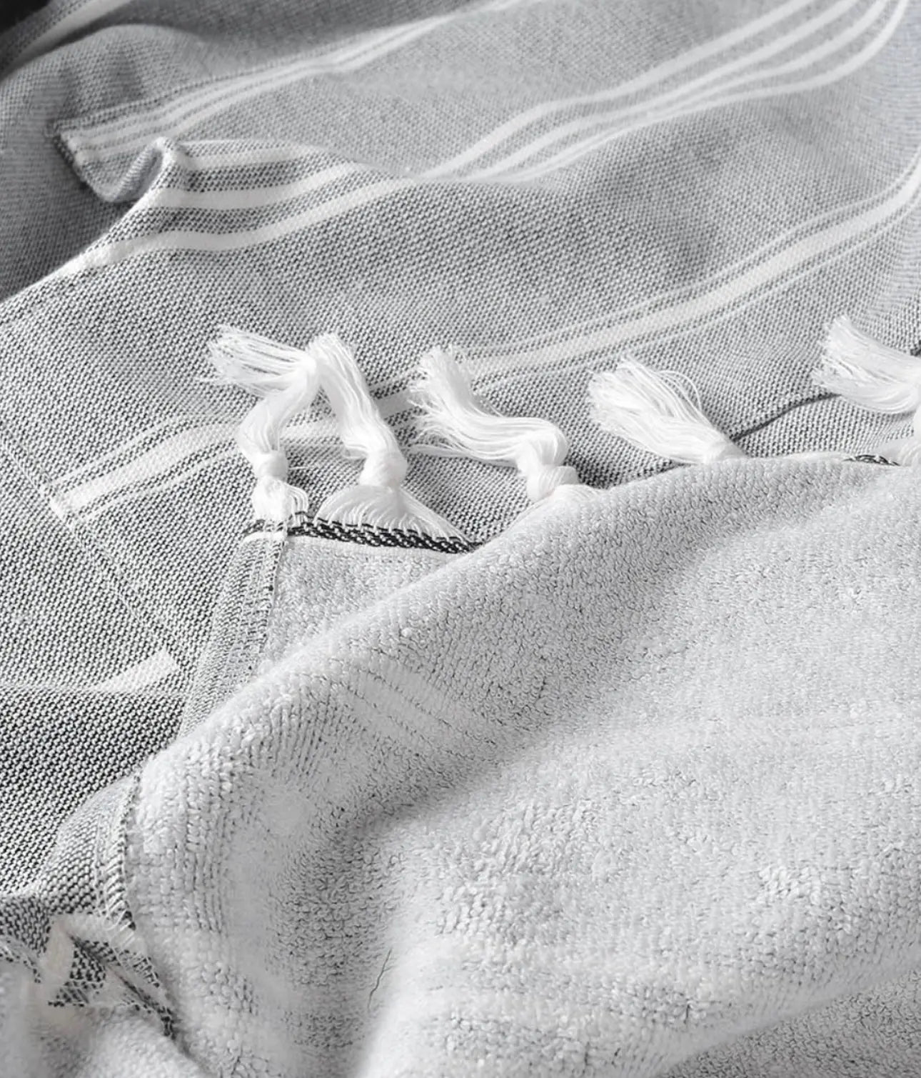 gray terry lined poncho changing towel hand tied tassel 