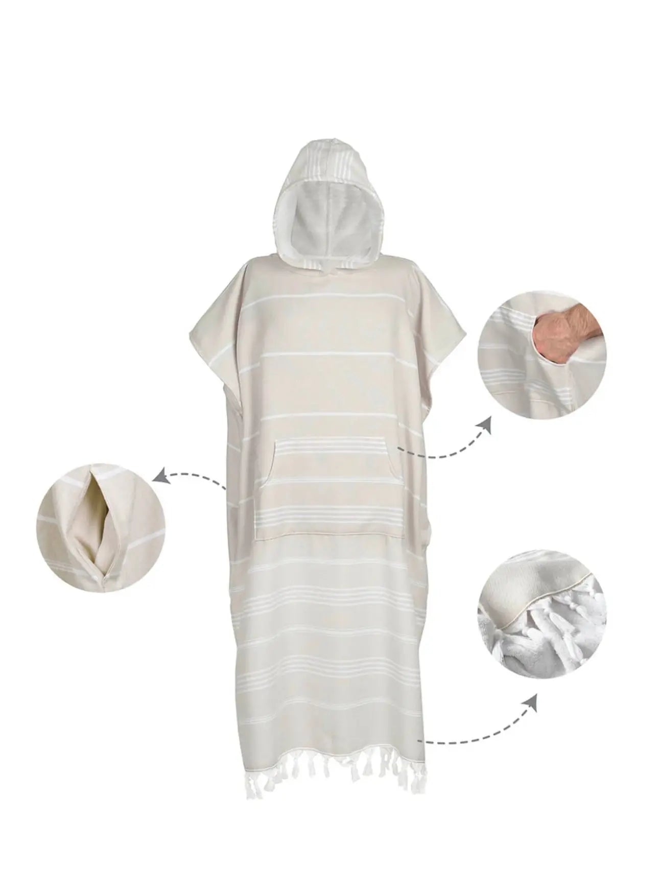 tan striped hooded poncho changing towel features 