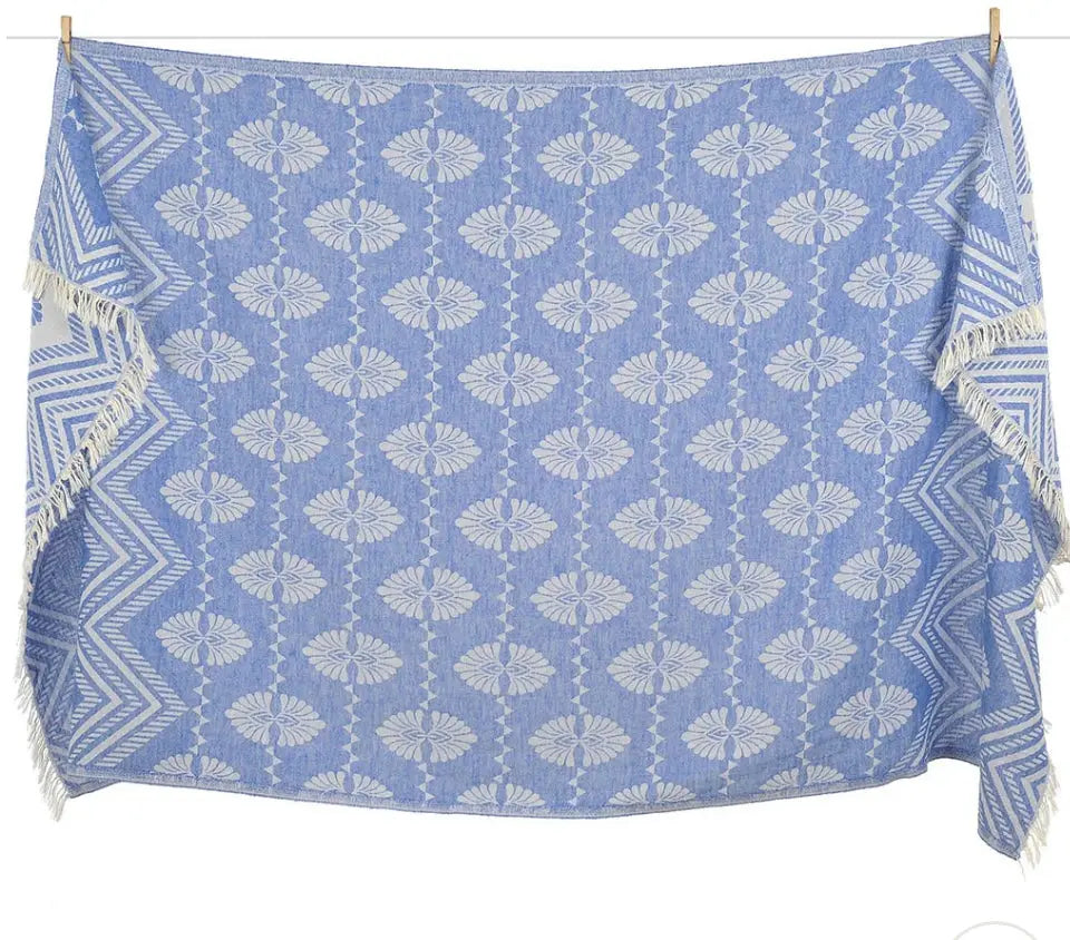 blue damask reversible pattern turkish towel- lightweight- oversized beach pool towel 