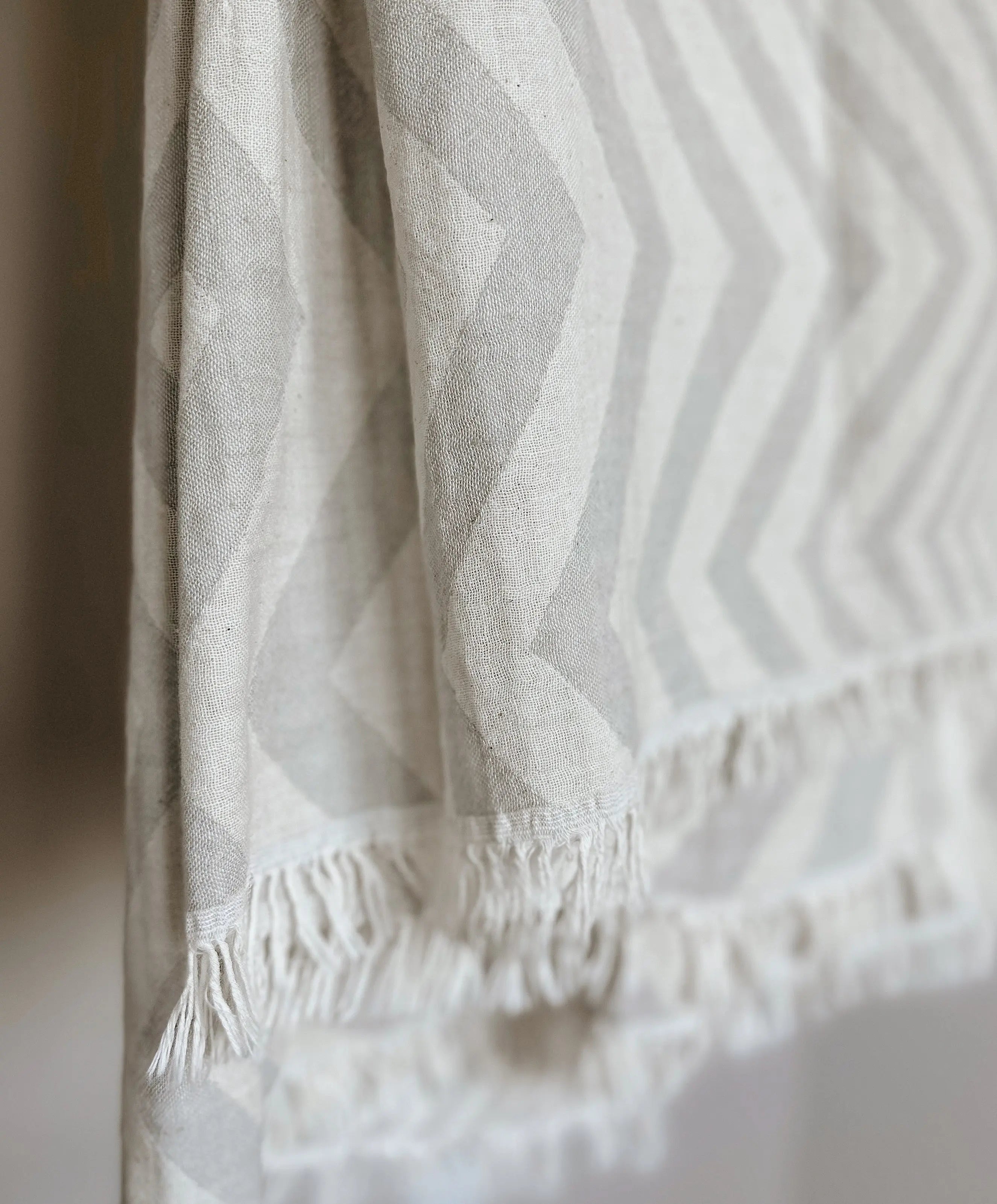 chevron gray light gray turkish towel - zig zag- beach towel fringe 