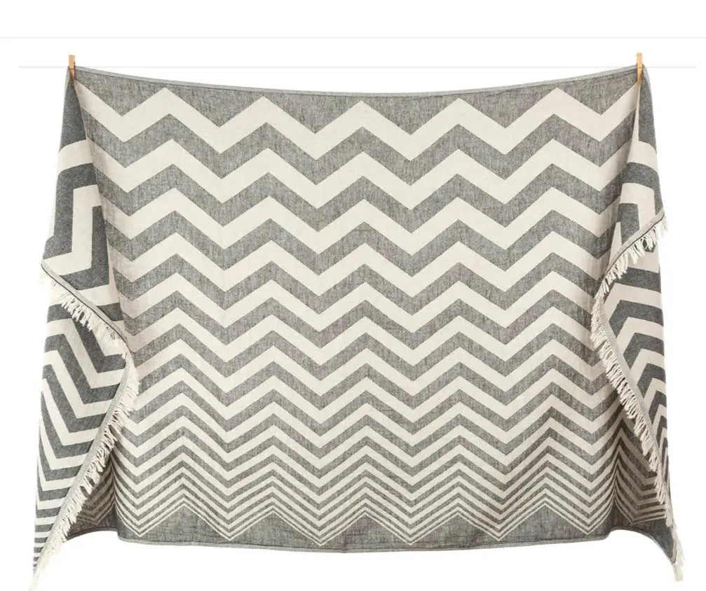 dark gray light gray oversized zig zag- chevron turkish towel 