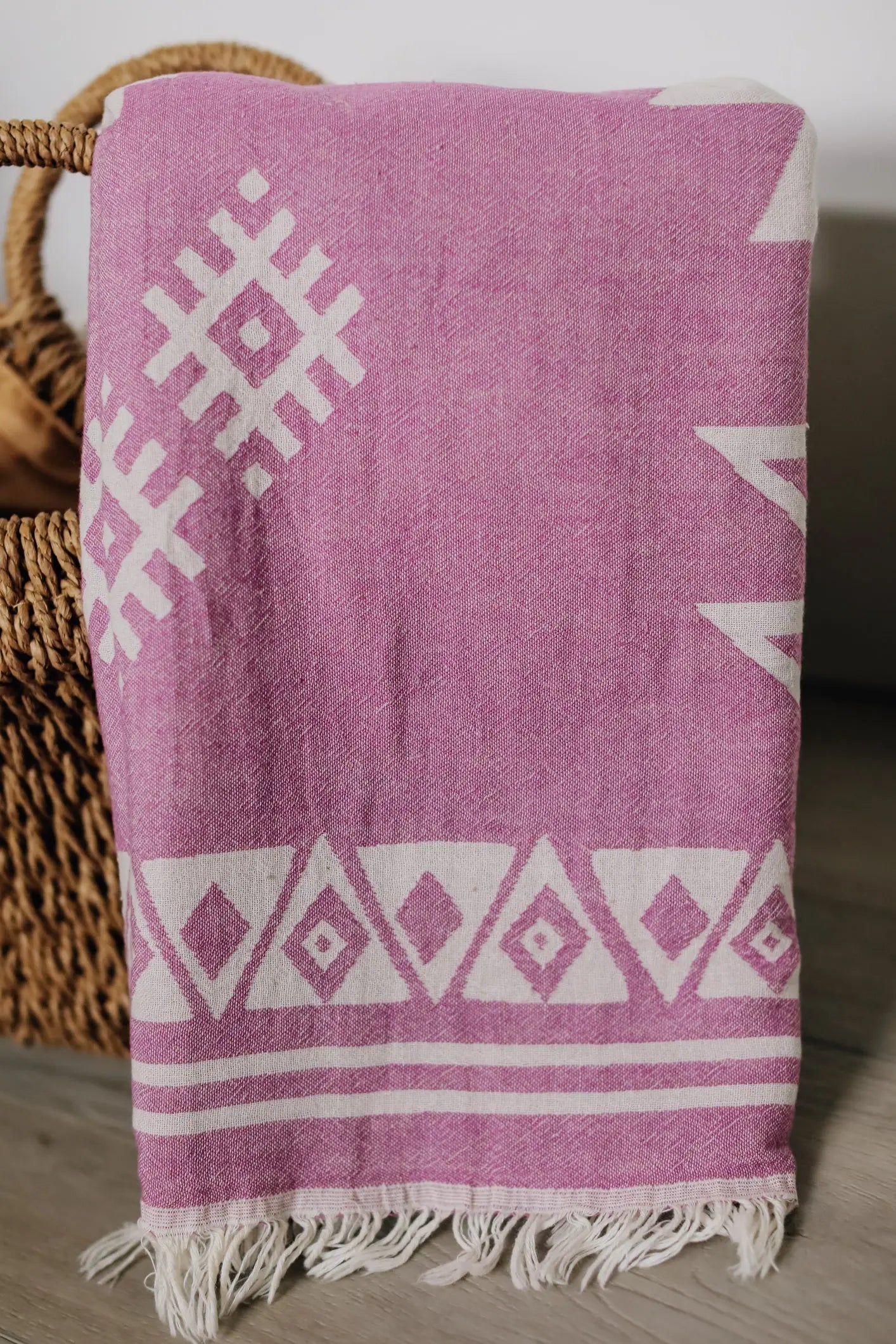 magenta, dark pink turkish towel reversible pattern 