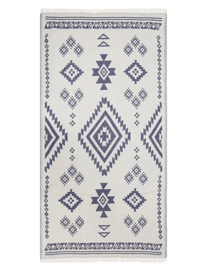 navy blue reversible pattern turkish towel diamond pattern 