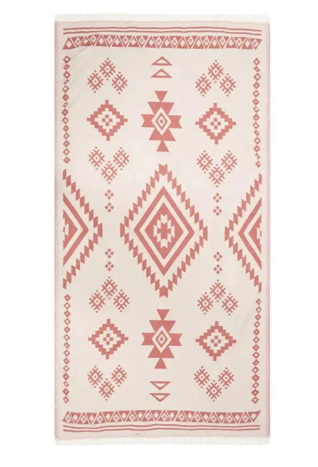diamond pattern terracotta color turkish towel 