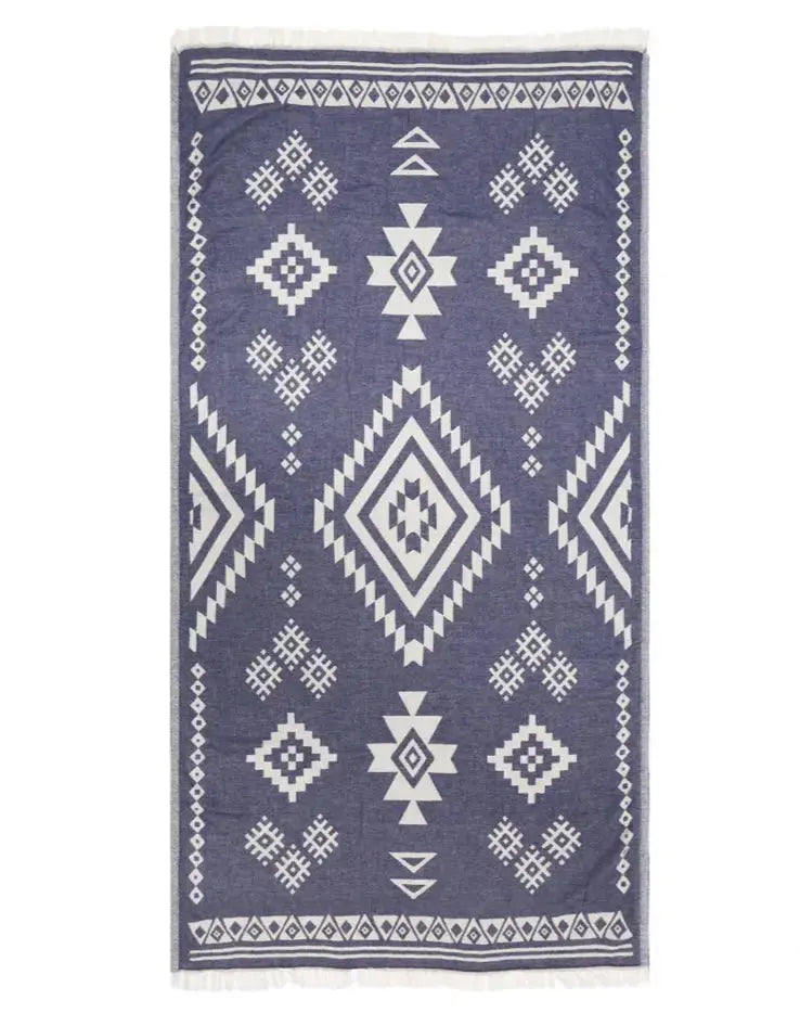 navy blue reversible pattern turkish towel diamond pattern 