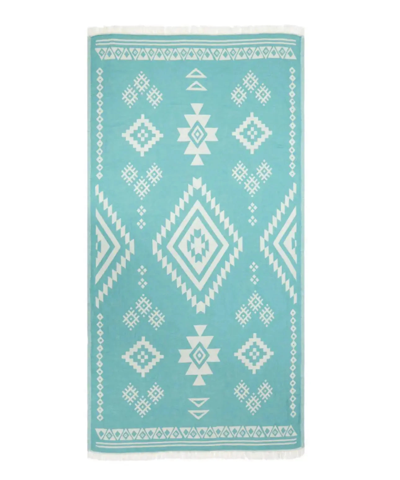 teal blue diamond print turkish towel , reversible pattern 